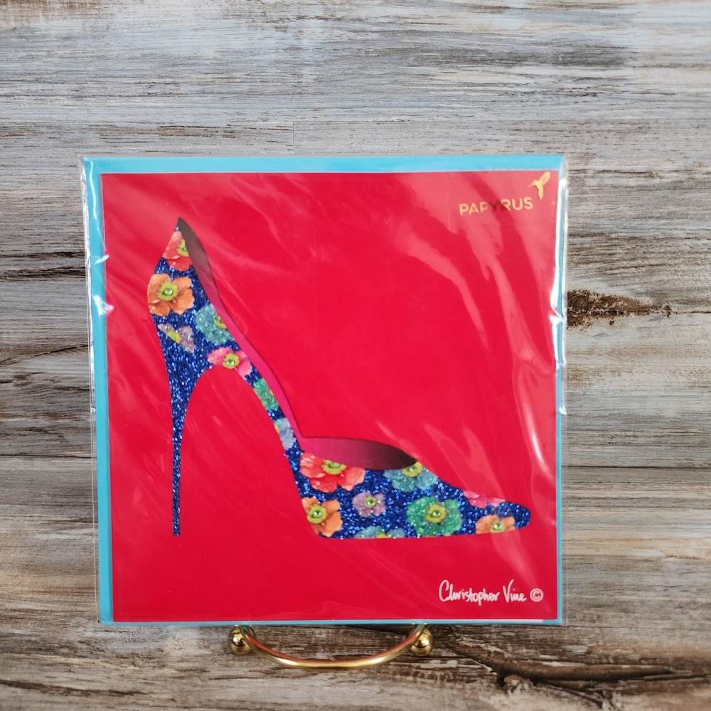 Papyrus Christopher Vine Birthday Card Blue Glitter Floral Stiletto Red 2012